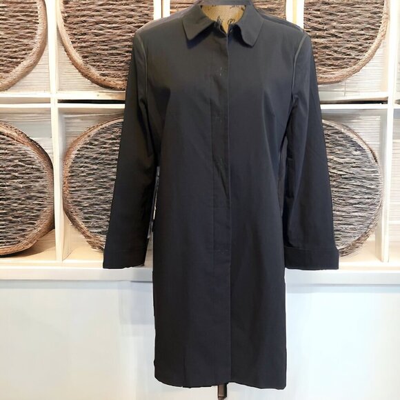 Veronika Maine Neutral Gray Minimalist Long Trench Coat Size 10 - Picture 9 of 9